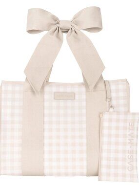 Case-Mate Latte Gingham Cream Bow Jelly Tote Waterproof Beach Bag Gym Travel NWT